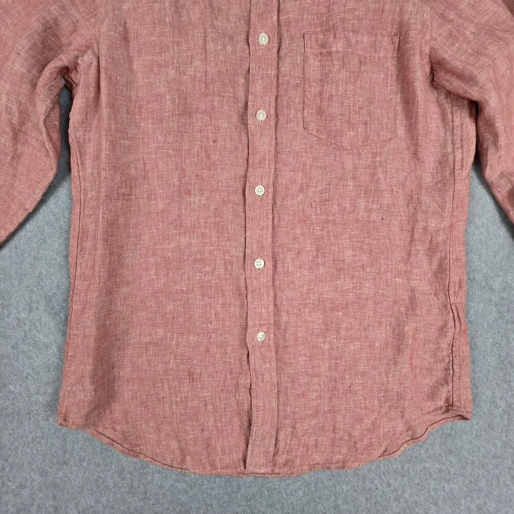 J.Crew Small Red Baird McNutt 100% Irish Linen Long Sleeve Button Down Shirt